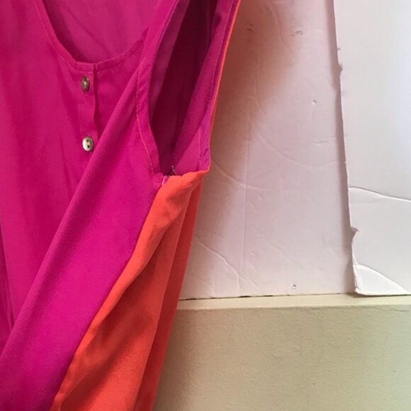 MERONA NEW Sleeveless A-Line Color Block Dress Dress Elastic Waist Crew Button L - Picture 7 of 16